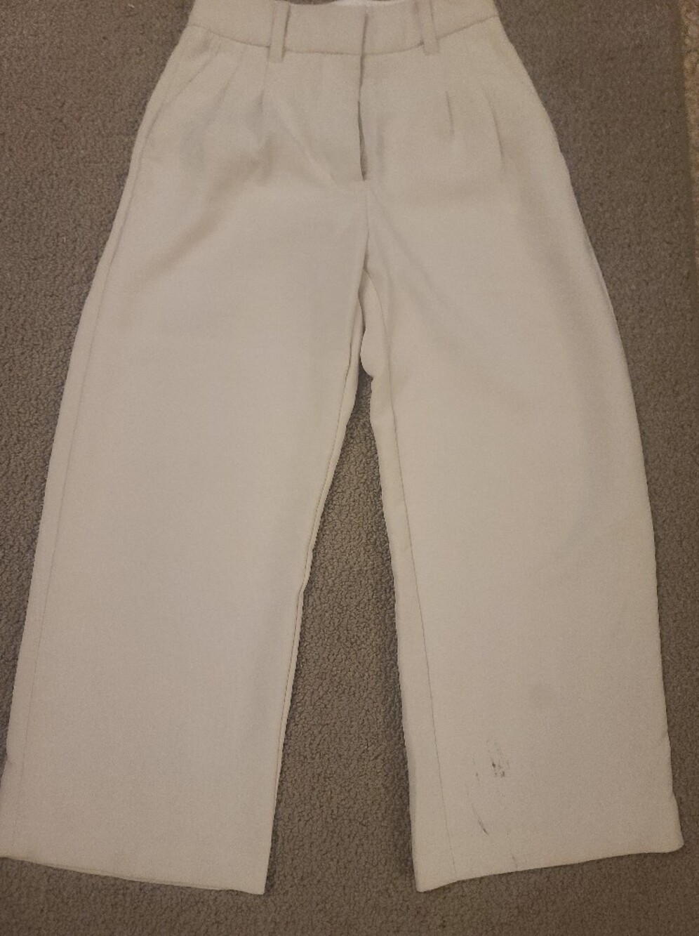 Aritzia Wilfred Cropped High-Rise Cream Wide-Leg Dress Pants (Stained)